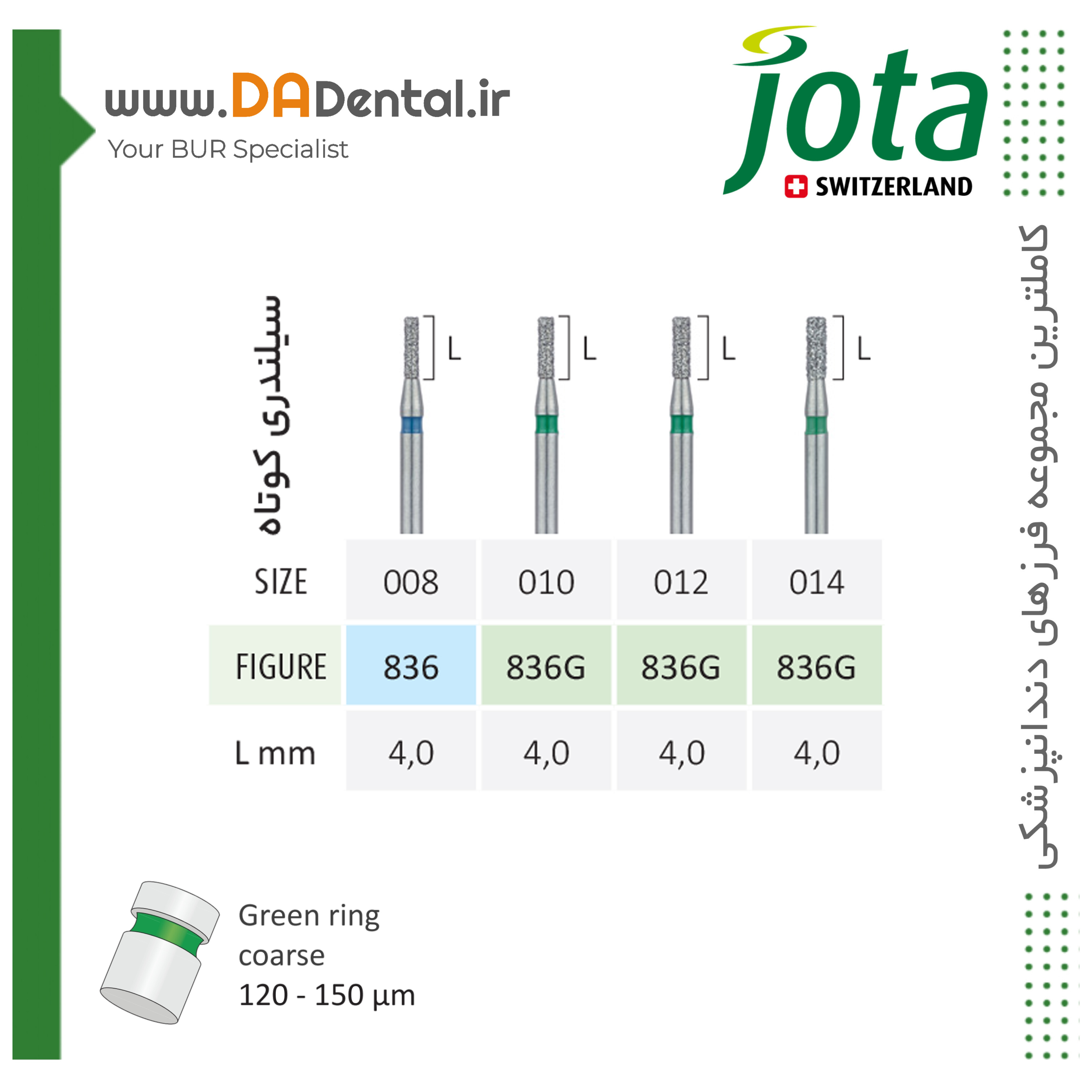 فرز فیشور کوتاه الماسی دور سبز جوتا JOTA کد G836